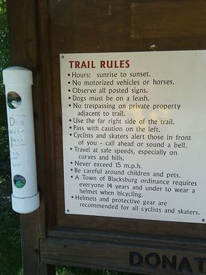 Huckleberry Trail rules signboard