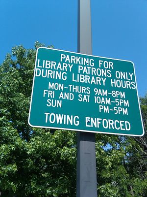 Parking for library patrons only during library hours. Towing enforced.